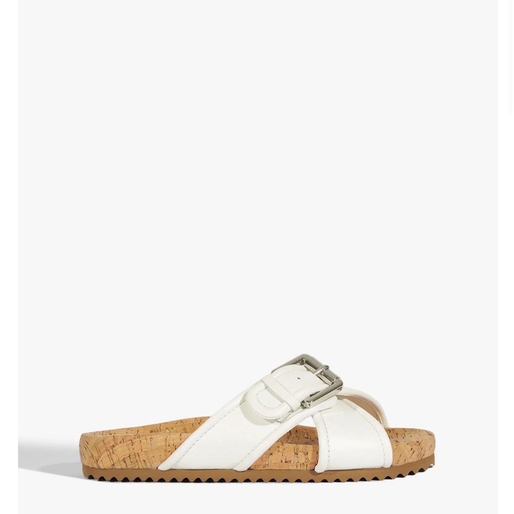 SCHUTZ White Slide Sandals with Cork Sole